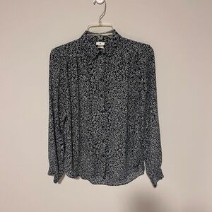H&M x Morris & Co Button Front Blouse Size 6 Blue Botanical Print Top Vintage